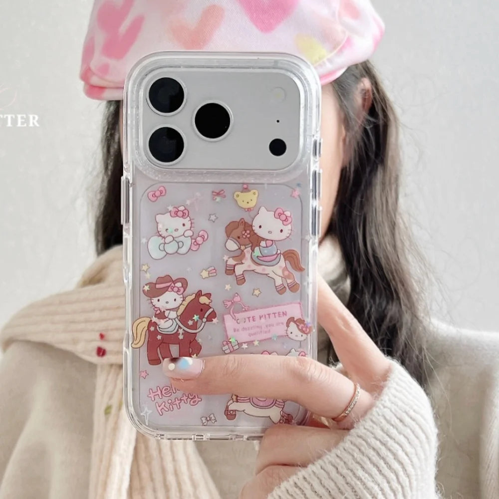 Lovely Cartoon Riding KT Phone Case for iPhone 17 Pro 16 Pro 15 14 13 Pro Max Luxury High-end Minimalism Protective Back Cover