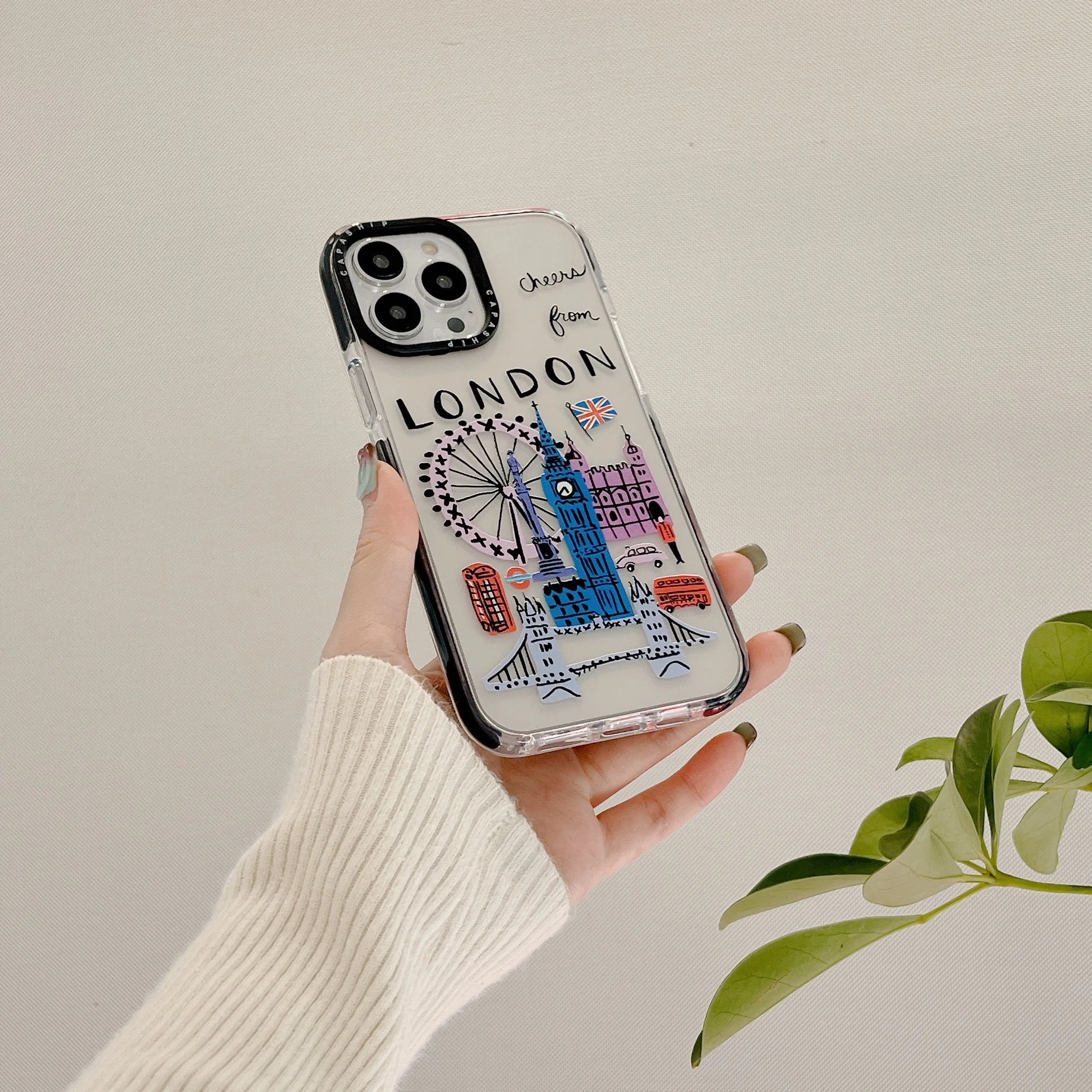 Paris London New York City Landmark building Cartoon Doodle Cover Case For iPhone 16 15 14 13 12 11 Pro Max 7 8 Plus Mini X XR