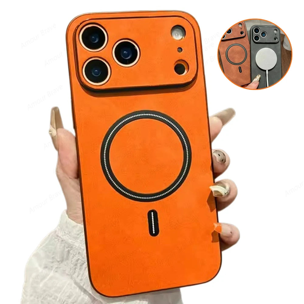 Shockproof Leather for Magsafe Phone Case for iPhone 17 16 15 14 Plus 13 Pro Max Air Magnetic Wireless Charging Back Cover Funda