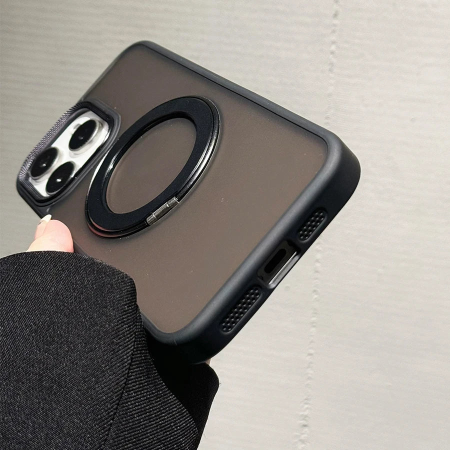 360° Rotate metal bracket magnetic charging phone case for iPhone 16 15 14 13 12 11 Pro Max Titanium gray magsafe hard cover