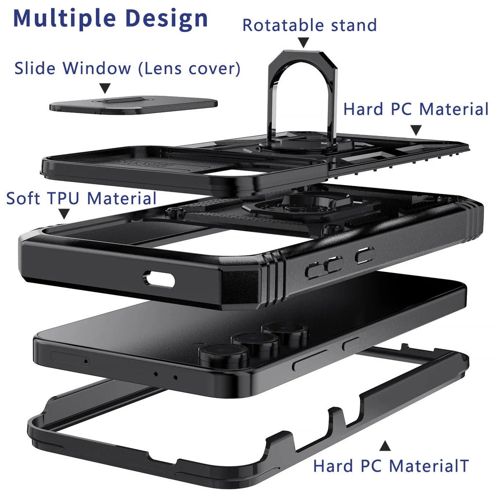 For Samsung Galaxy S25/S25 Plus/S25 Ultra/S25 Edge Case Shockproof Hard Kickstand Cover And 2pcs Tempered Glass Screen Protector