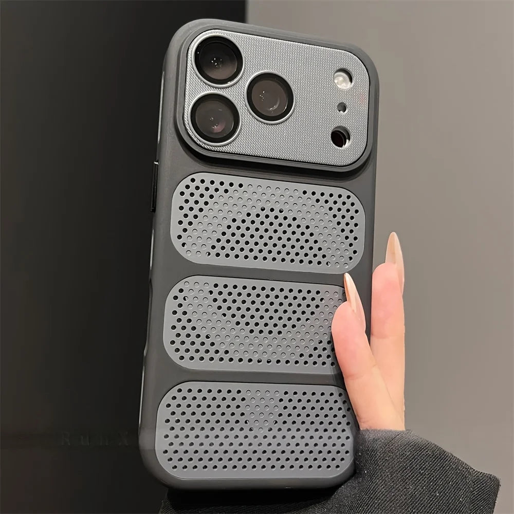 Luxury Armor Shockproof Heat Dissipation Mesh Magnetic Case For IPhone 17 16 15 14 13 Pro Max Lens Protect Matte Hard PC Cover