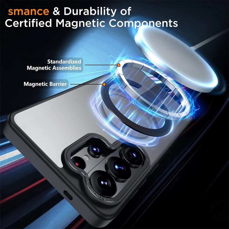 Luxury For Magsafe Wireless Magnetic Charging Case For Samsung Galaxy S25 Plus S24 S23 S26 Ultra S24 FE Stand Holder Clear Cover