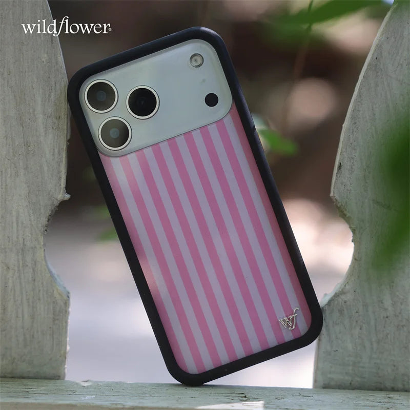 Wildflower Ins Pink Stripes phone case for iPhone 16 15 14 11 12 13 17 Pro Max Fashion Sweet Cute girl wf shockproof cover﻿﻿﻿﻿