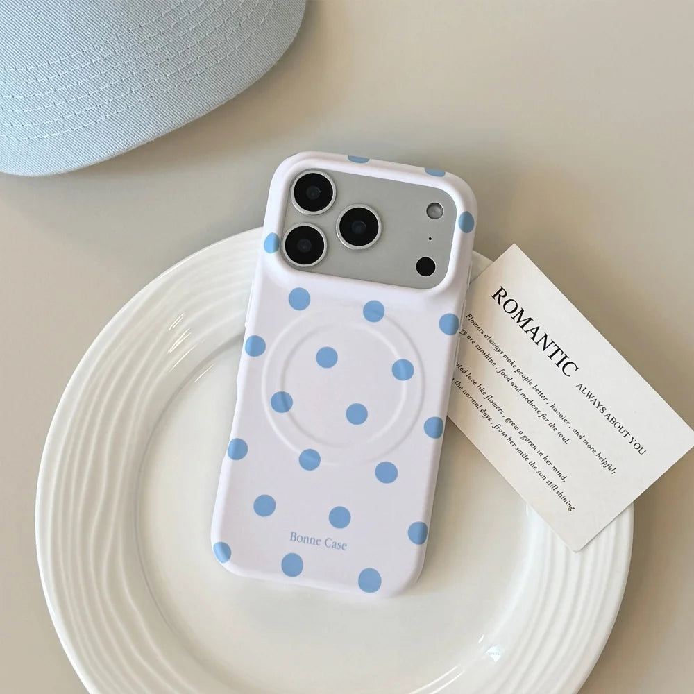 INS Cute Fresh Polka Dots Magnetic Case for iPhone 17 Pro Max 16 15 14 Pro Max 17Pro Wireless Charging Shockproof Soft Cover