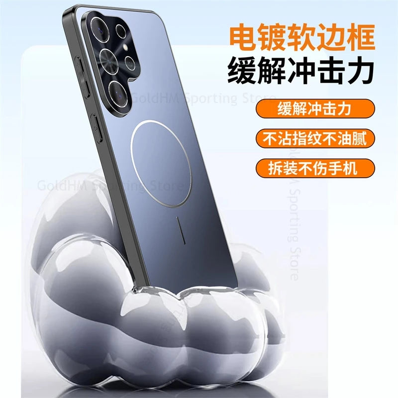For Magsafe Laser Plating Phone Case For Samsung S26 Ultra 5G Magnetic Electroplating Matte Cover For Galaxy S25 Ultra S26 Plus