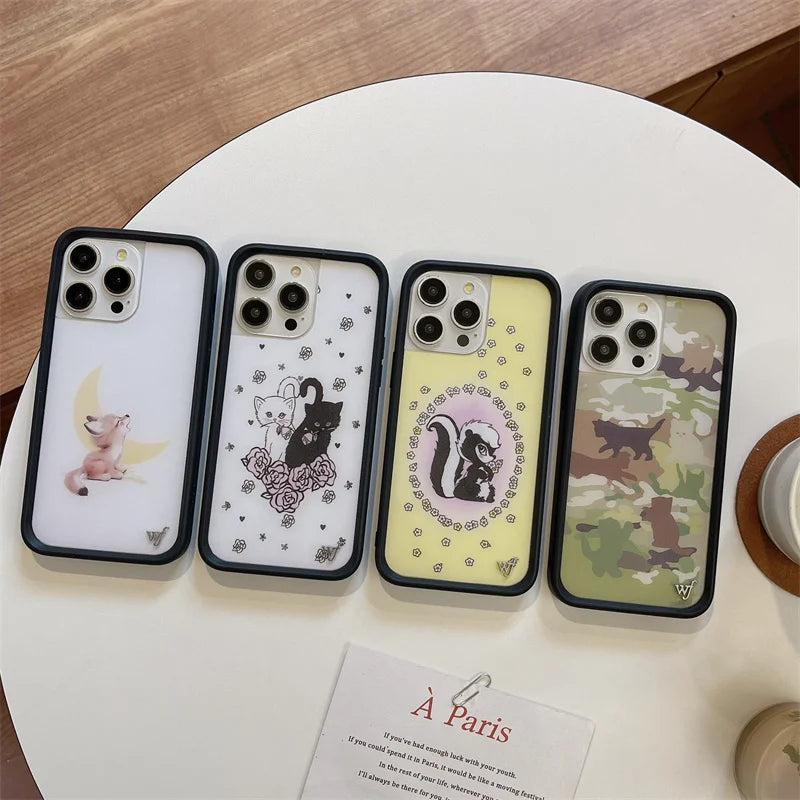 Wildflower 3D Kittens Camo Fox Phone Case for iPhone 16 15 14 13 12 17 Pro Max Plus Air Little Stinker WF Meow Cute Cover