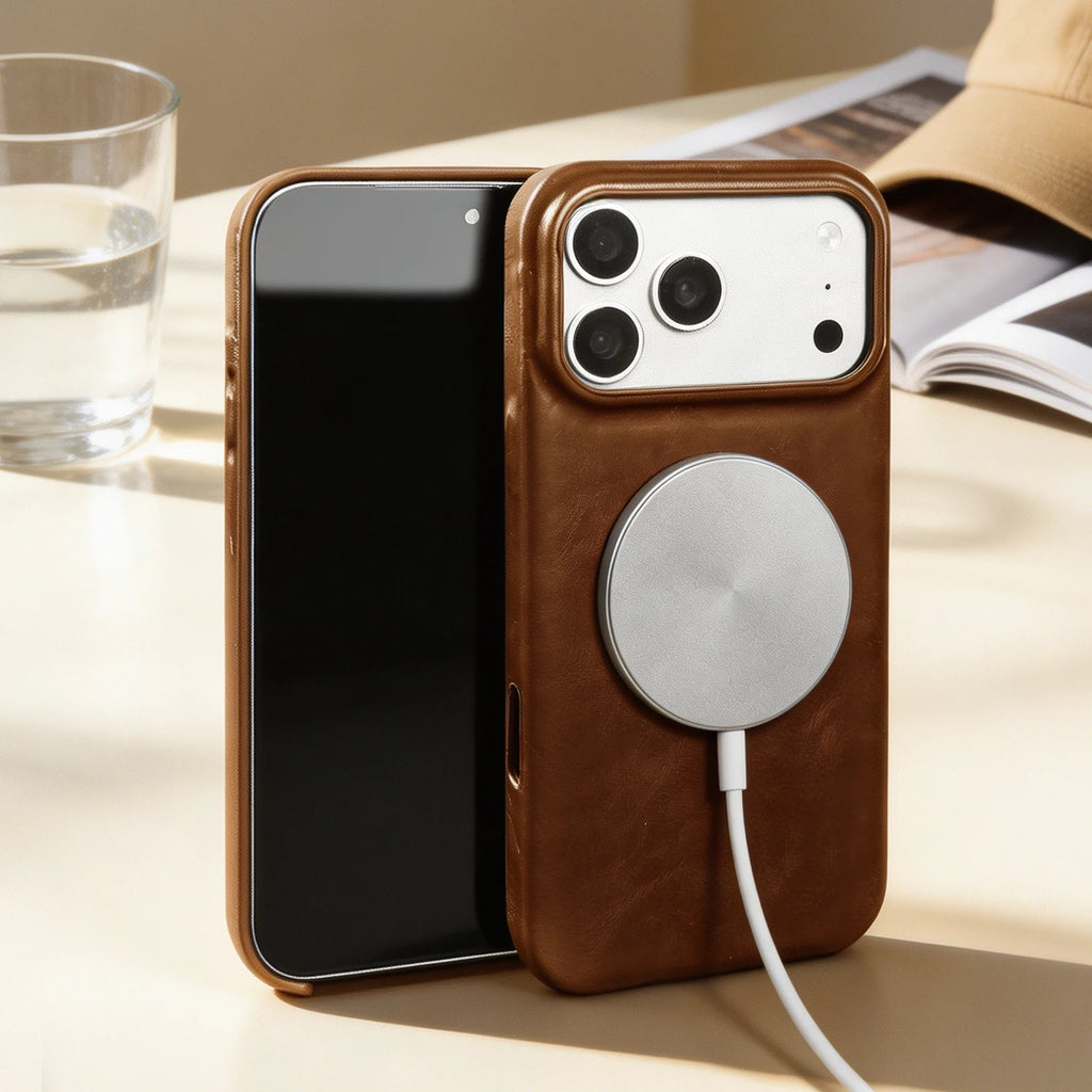 Magnetic Genuine Leather Case For Iphone 15 16 17 Pro Max Phone Case For Magsafe Wireless Charging Back Cover 15Pro 17Pro Max