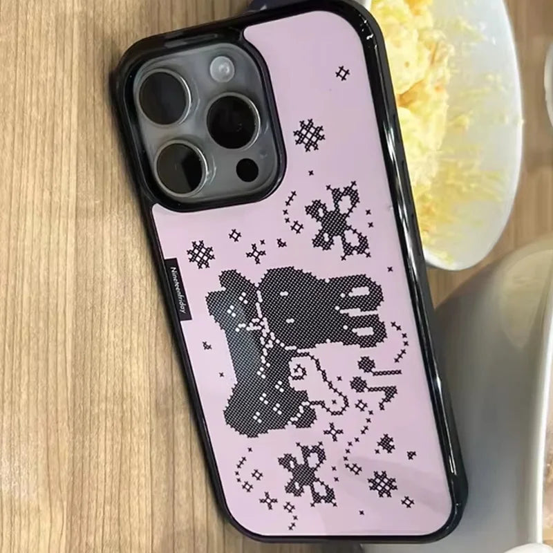 Korean Ins Pink Pixel Rabbit Angel Wings Cartoon Phone Case For iPhone 17 16 15 14 13 12 11 Pro Max Plus Acrylic Cover