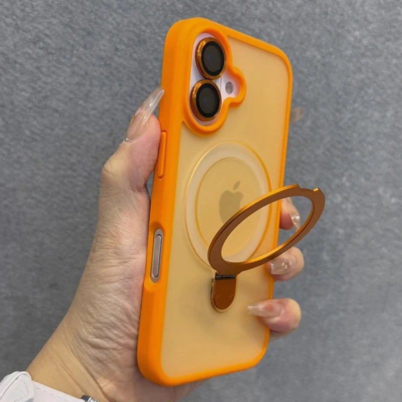 Matte Ring Holder Glass Lens Phone Case For iPhone 16 15 14 13 12 11 17 Pro Max 17 Air 16e For Magsafe Wireless Magnetic Cover