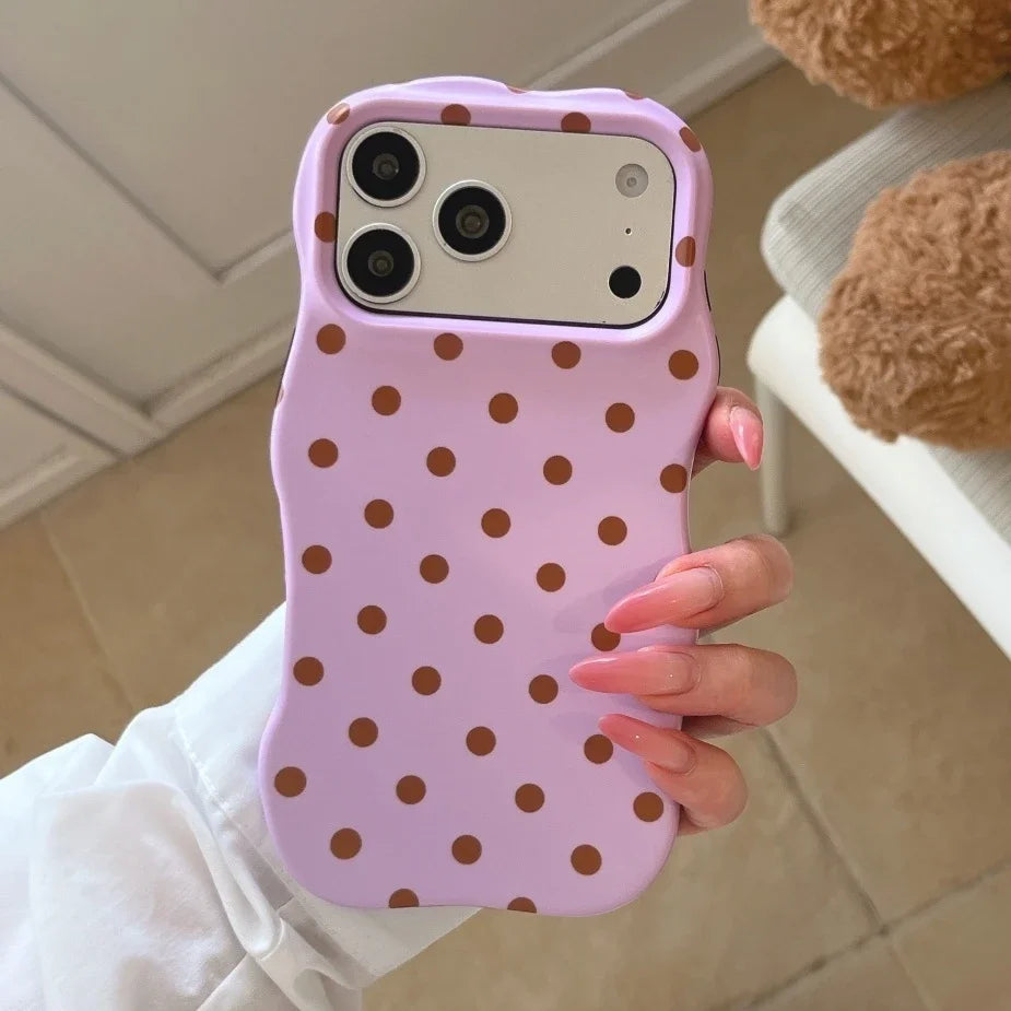 Matte Polka Dot Curly Border Phone Case for iPhone 17 Pro Max 13 14 15 16 Pro Max Wave Point Frosted Ultra Slim Shockproof Cover