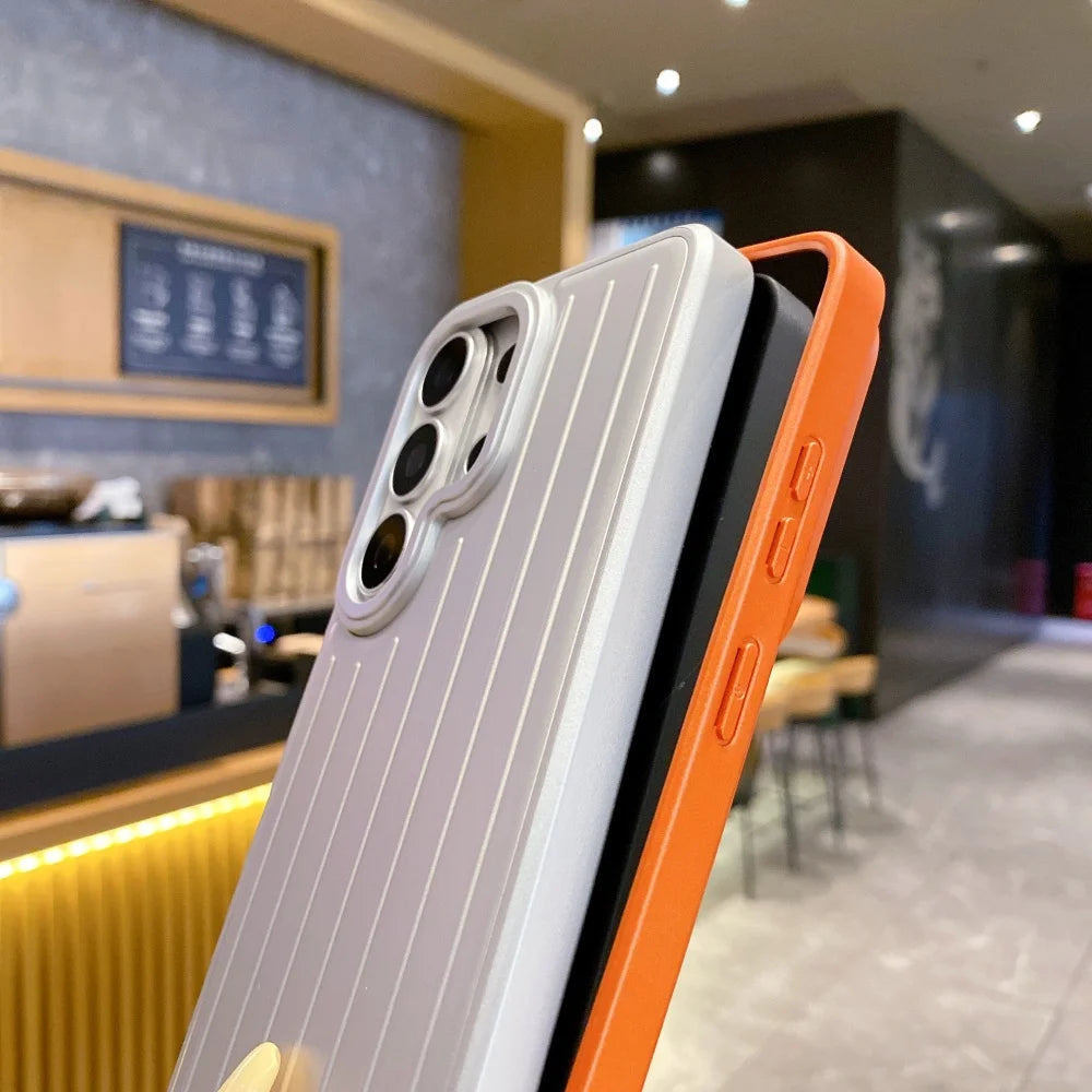 S26 Ultra Luxury 3in1 Striped Luggage Texture Case for Samsung Galaxy S26 S25 S24 S23 S22 Ultra Titanium glossy Shockproof Cover