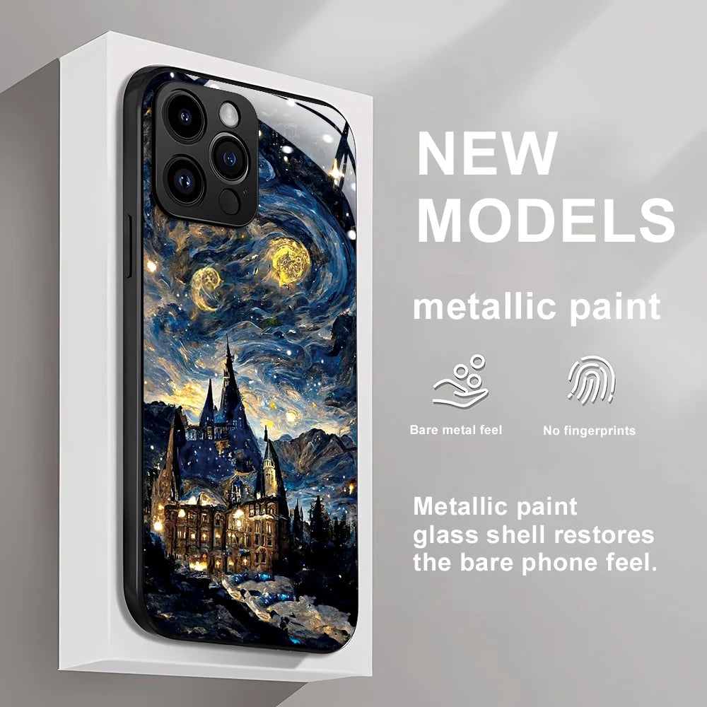 Tempered Glass Case For iPhone 12 Pro Max Cases iPhone 17 Air 16 15 14 13 12 11 Pro Plus X XS XR 7 8 SE Funda Cosmic World Cover
