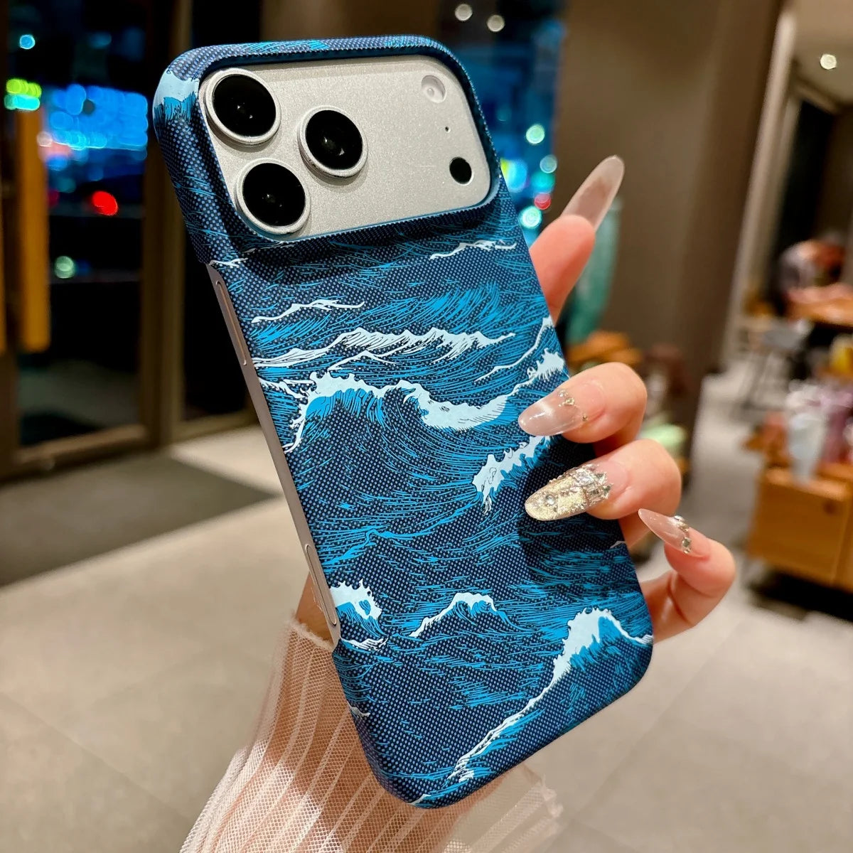 Slim Carbon Fiber Sea Wave Tide Texture Frameless Case For iPhone 17 Air 16 15 14 13 Pro Max For Magsafe Magnetic Charge Cover