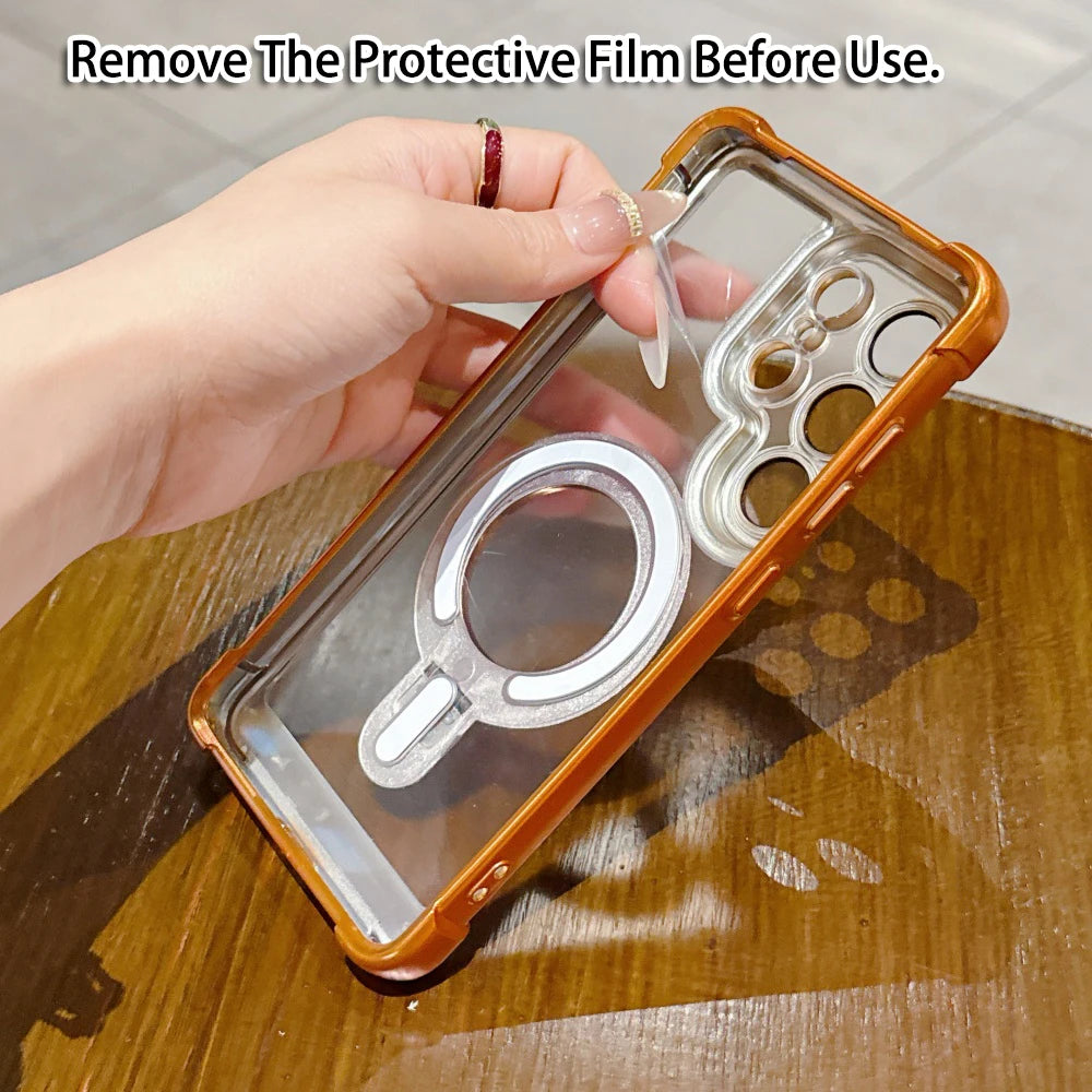 Matte for Magsafe Bracket Case for Samsung Galaxy S26 Ultra S25 Plus S24 FE S23 Plating Holder Stand Camera Film Protector Cover