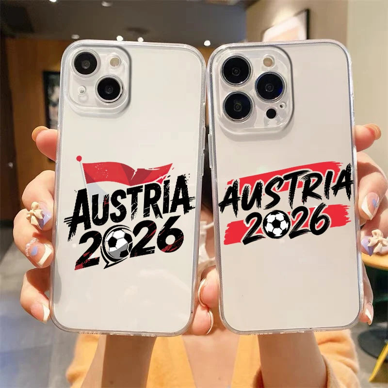 Austria Football Champion 2026 Phone Case For iPhone 17 16 15 14 13 12 11 Pro Max SE 7 8 Plus soft Shockproof TPU Clear Cover