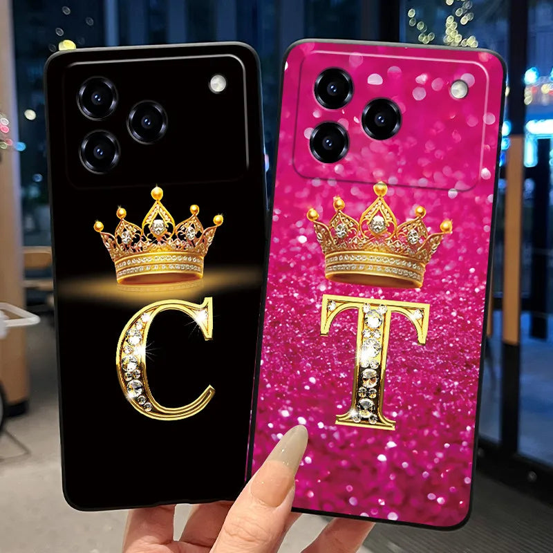 Phone Case For ZTE Blade A76 4G Soft Silicone Black Case Shockproof Shell ZTE Blade A76 4G Golden Crown Letter Casing