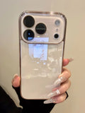 Luxury Tempered Glass Glossy Case for iPhone 17 16 15 Plus 14 13 12 Pro Max Plating Bumper Shockproof Hard Back Lens Cover Funda