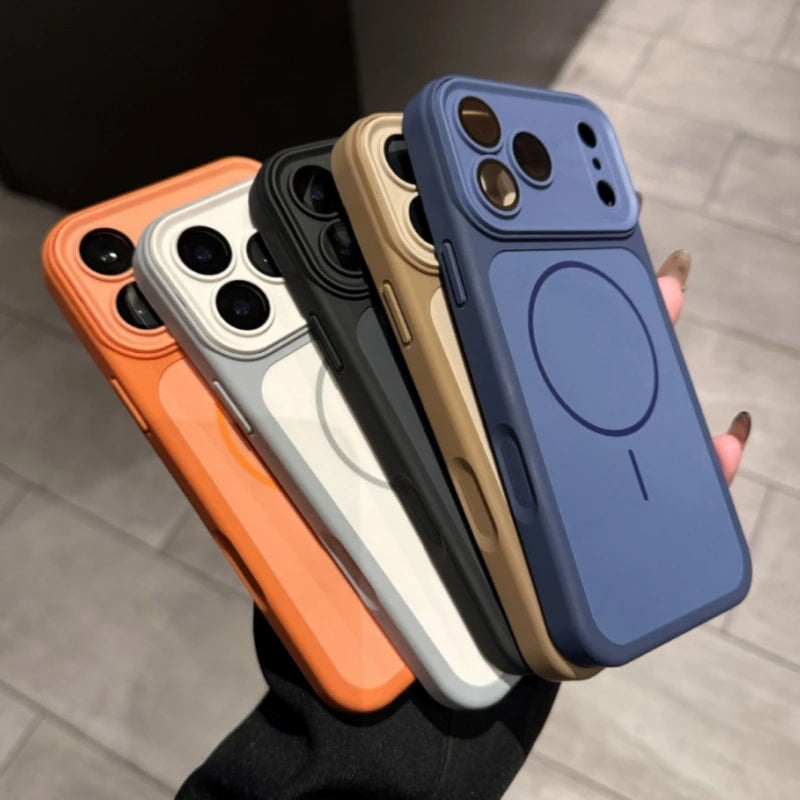 For iPhone 17 Pro Max Luxury Magsafe Magnetic Soft Frame Matte Phone Case For iPhone 11 12 13 14 15 16 Lens Protective Cover