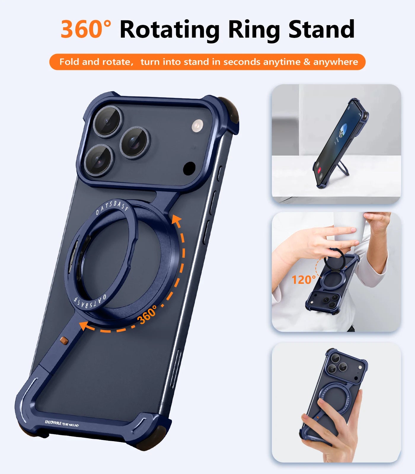 Eary Z Shape for iPhone 17 Pro Max Case With Stand 360°Rotate Magnetic Stand Frameless Shockproof Protectoive 17 Pro Phone Cover