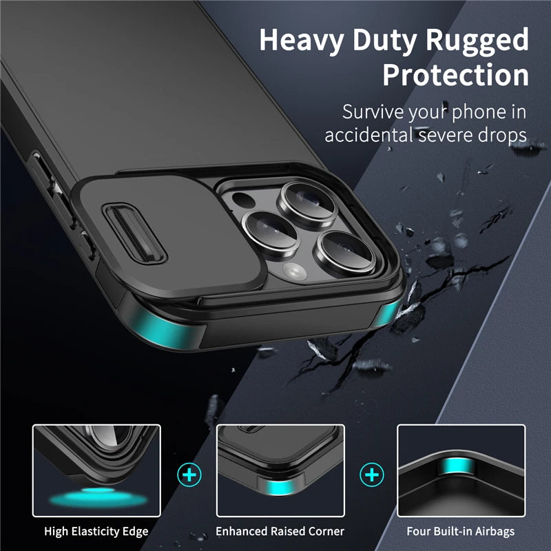 Slide Camera Protection Phone Case For iPhone 17 16 13 15 14 11 12 Pro Max Plus 16e 17 Air Shockproof Armor Matte Cover Fundas