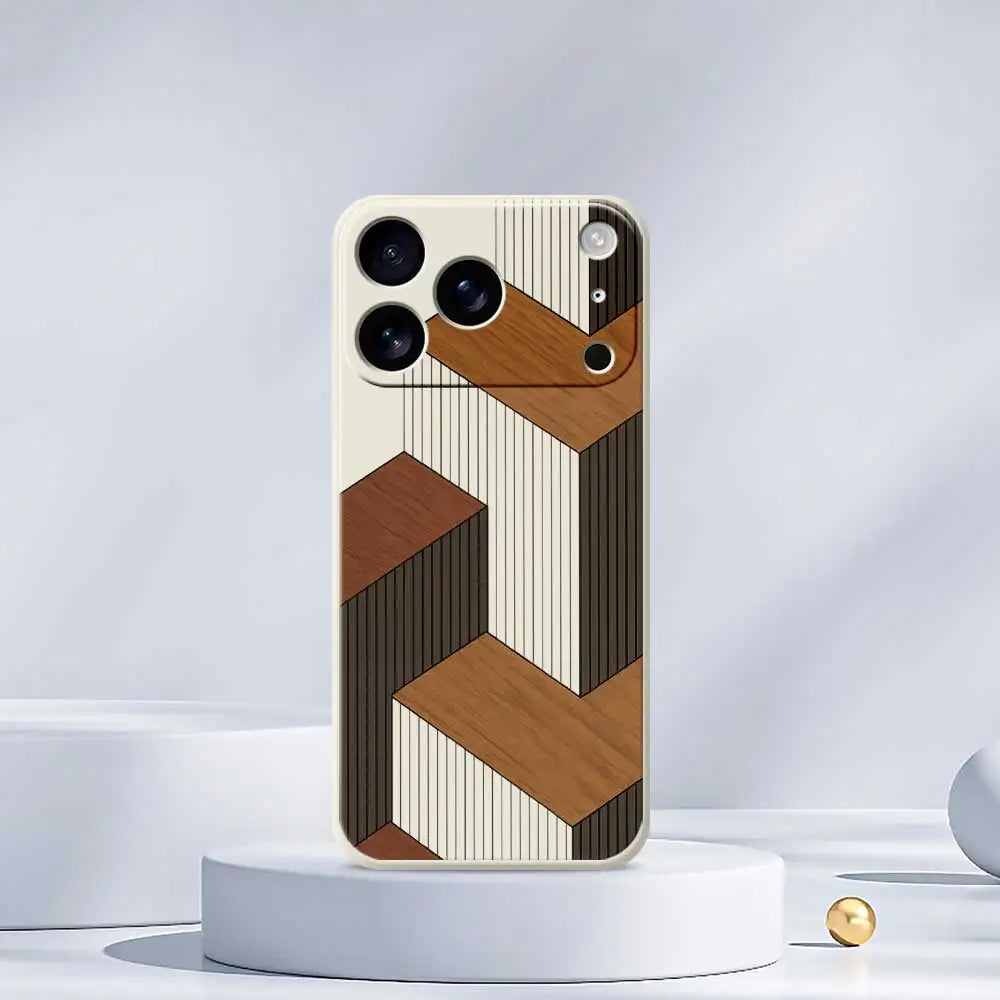 Geometric Wooden Phone Cases For iPhone 17 Pro Max 17 Air 16 15 14 13 12 11 Pro Max XS Max 7 8 Plus 16e 16 Plus TPU Cover Coque