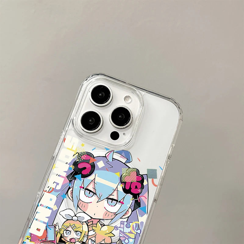 Cartoon Hatsune Miku Wireless Charging Case for iPhone 17 Air 16 E 15 14 Plus 13 12 Mini 11 Pro Max Transparent Silicone Cover