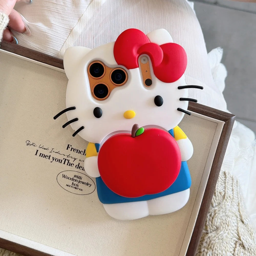 Cute Cartoon Sanrio Hello Kitty Phone Case For iPhone 17 Pro Max 16 E 15 14 Plus 13 Pro Max 12 Soft Silicone Cover With Holder