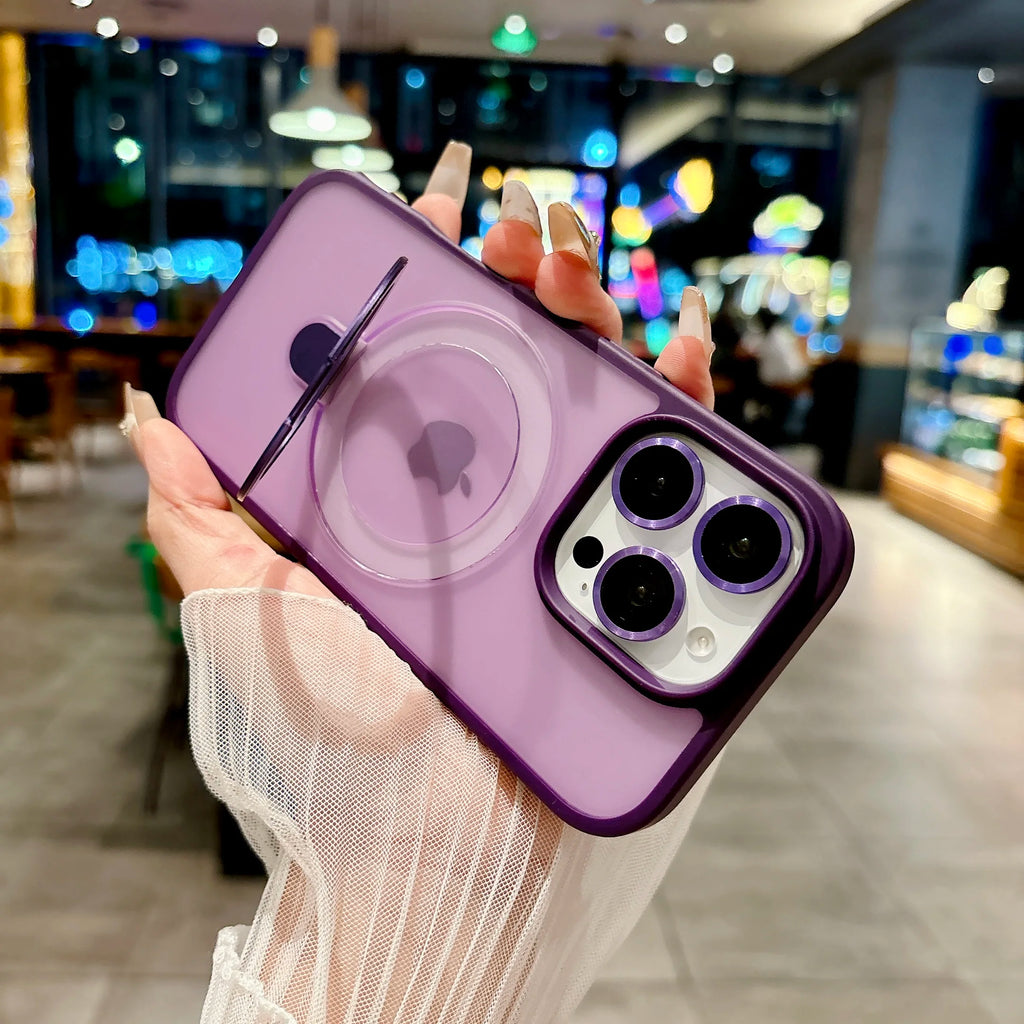 Matte Color Lens Protection Magnetic Charge Case Stand For Magsafe iPhone 17 Air 16 PM 15 Plus 14 13 12 11 Pro Max Phone Cover