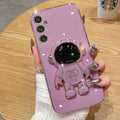 S24FE S25 Ultra Astronaut Holder Plating Case For Samsung Galaxy A16 A26 A36 A56 A15 A35 A55 M15 M35 M55 Silicone Stand Cover