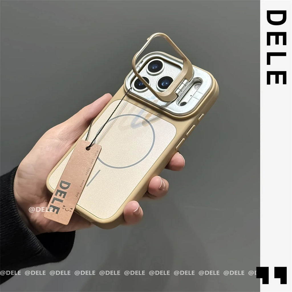 Metal Stand Holder Original Liquid Silicone Case for iPhone 17 Air 16 15 14 Plus 13 12 11 Pro Max Magsafe Soft Shockproof Cover