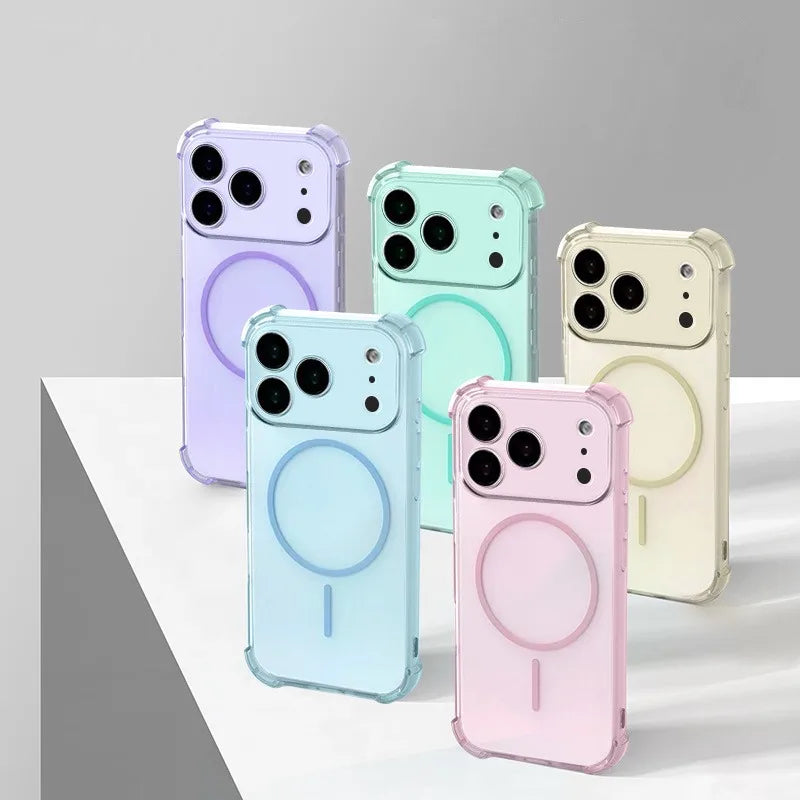 Luxury Magnetic Translucent Airbag Bumper Case For iPhone 17 14 15 13 16 Pro Max 17Pro Cases For Magsafe Shockproof Back Cover