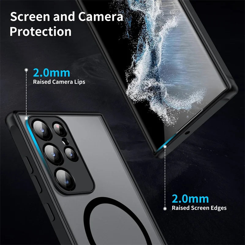 Magnetic Matte Translucent Armor Shockproof Case For Samsung Galaxy S22 S23 S24 S25 Ultra Plus S20 S21 FE Magsafe Charge Cover