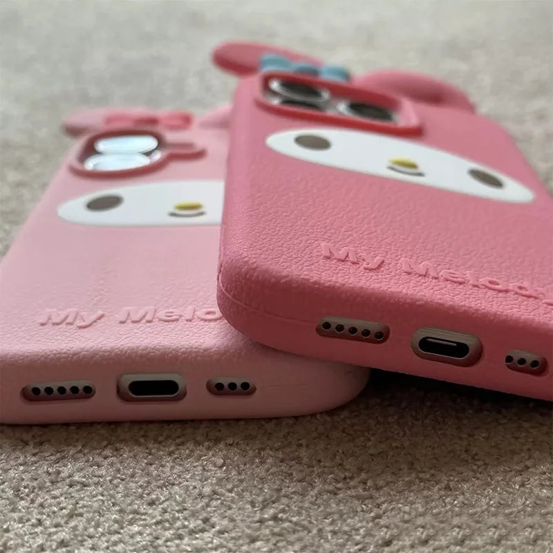 My Melody Cartoon 3D Bow Silicone Case for iPhone 17 Pro Max 16 15 Plus 14 Pro 13 Mini 12 11 7 8 Pink Soft Kawaii Anime Design