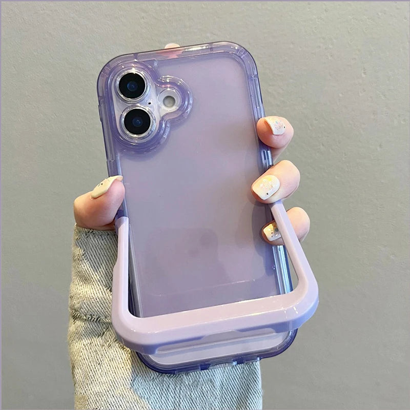 Simple Candy Color Foldable Holder Stand Case For iPhone 16 Pro Max 17 15 14 13 12 11 Clear Shockproof TPU Back Cover