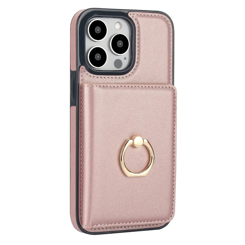 Wallet Case with Card Holder, 360° Rotation Ring Kickstand Magnetic Clasp for iPhone 16 15 14 13 12 11 Pro Max SE 2022 XR XS Max