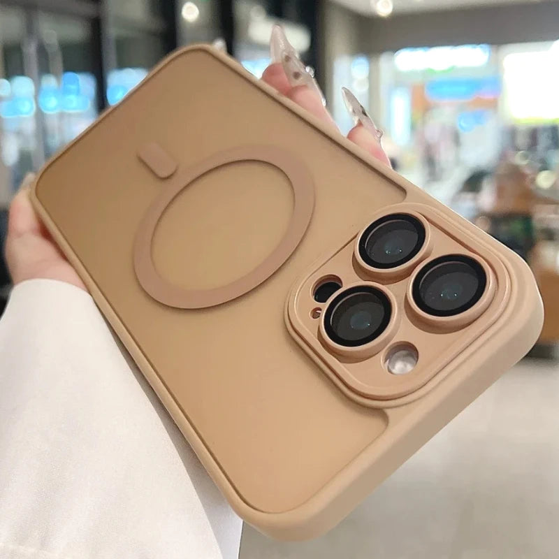 Luxury Desert Gold Magsafe Case for IPhone 16 13 15 14 11 12 Pro Max Plus Magnetic Camera Protector Wireless Charge Matte Cover