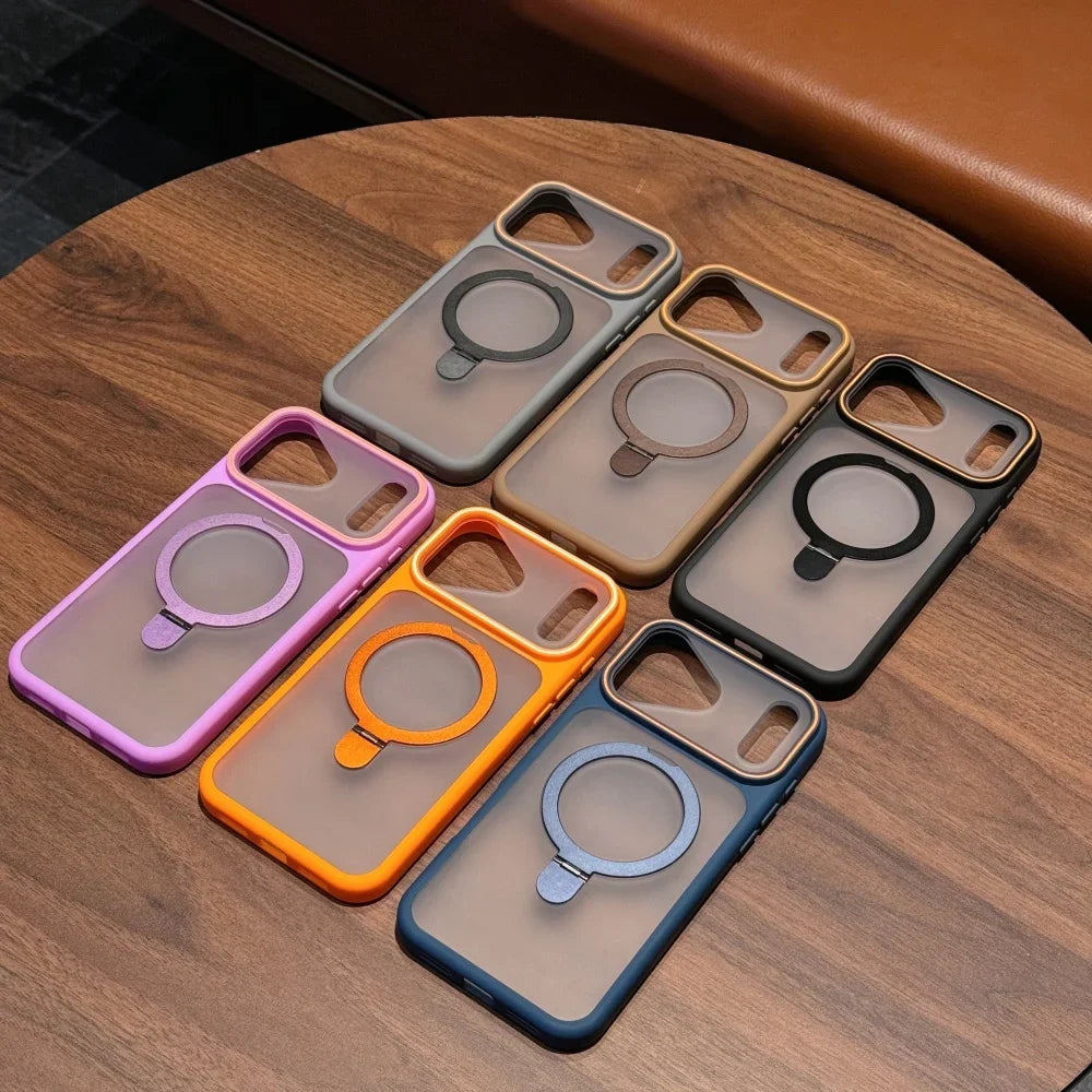 Ring Bracket Stand Holder Magnetic For Magsafe Frosted Case For iPhone 17 15 16 Pro Max 11 12 13 14 Plus Matte Soft Bumper Cover