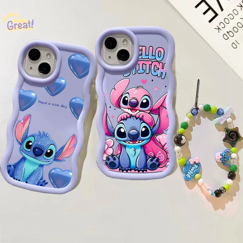 Cute Blue Stitch Chain Phone Case For IPhone 17 Air 16 15 14 13 12 Pro Max Plus 16E Soft Silicone TPU Cover