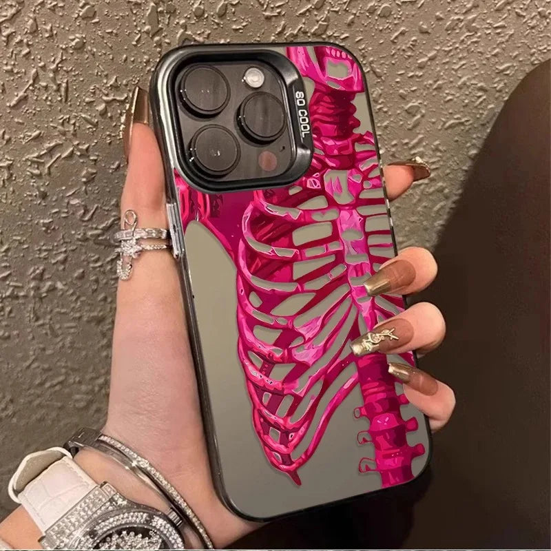 Luxury Pink Green Skull Phone Case for iPhone 16 E 15 14 13 12 11 Pro Max Plus Anti-Fingerprint Anti-Shock Rear iPhone 15 Cover