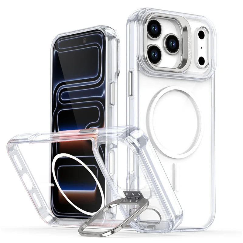 For Magsafe Camera Protector Holder Phone Cases For iPhone 17 16 15 14 13 12 11 Pro Max 16e Air Plus Case Clear Magnetic Cover