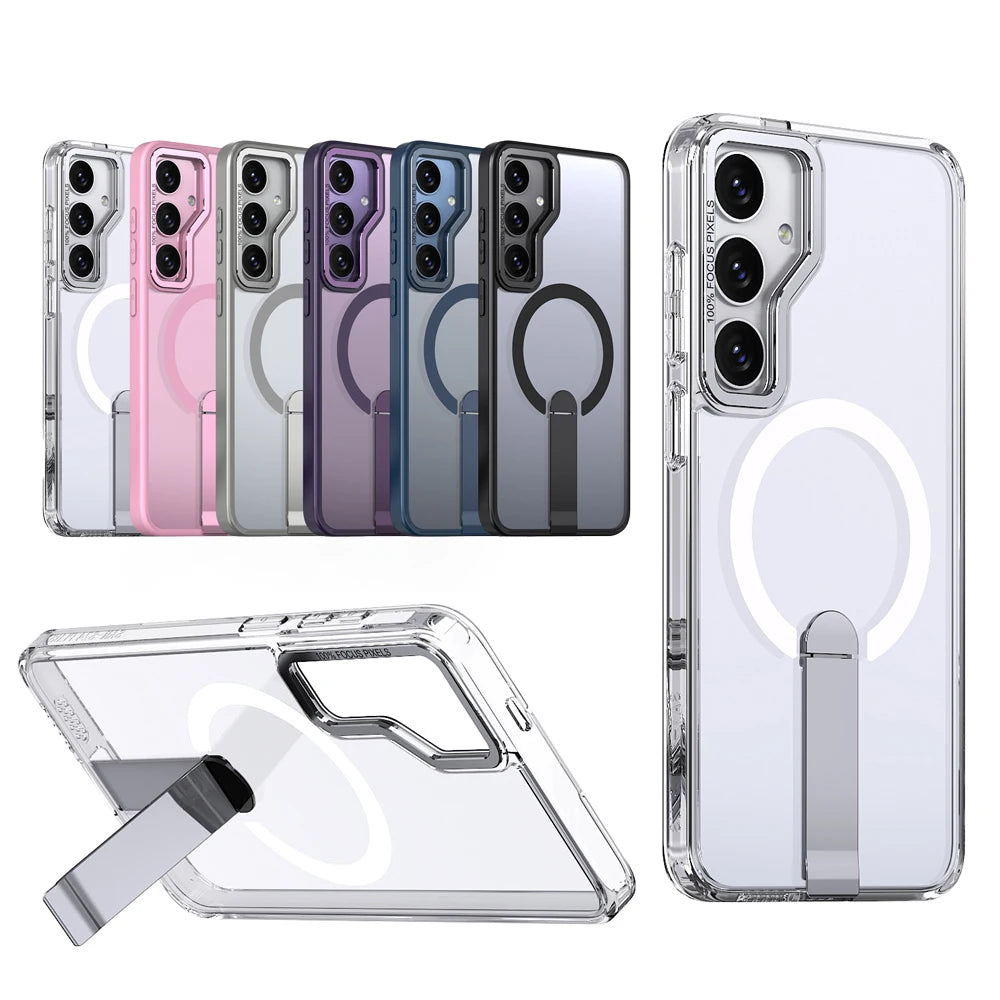 Luxury Metal Bracket Fold Stand Magnetic Phone Case For Samsung S26 S25 Edge S24 S22 S23 Ultra For Magsafe Wireless Charge Cover