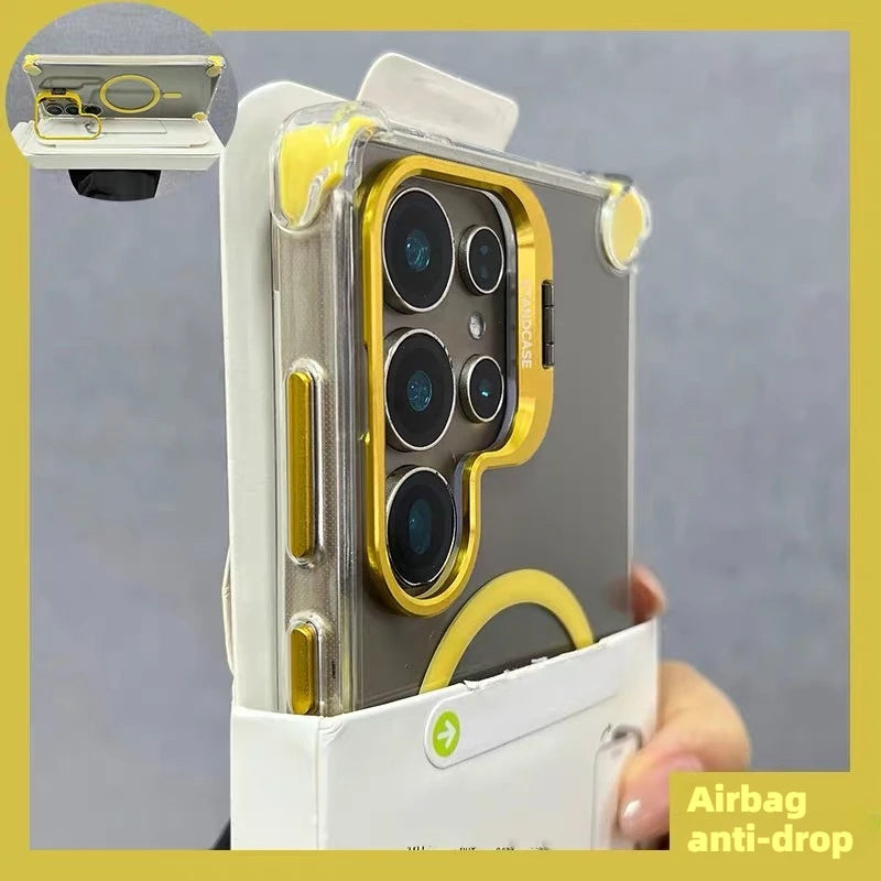 Luxury Transparent Case For Samsung Galaxy S24Ultra  A56 A36  A16 A17 S25 S24 S23 Ultra Plus Magsafe Wireless Charge Stand Cover