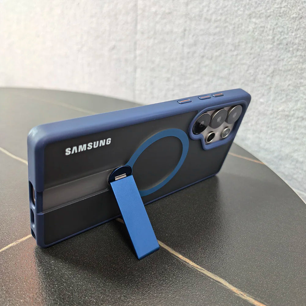 Metal Bracket Magnetic Charge Case For Samsung Galaxy S25Ultra S25Plus S24Ultra S24Plus For Magsafe Stand Shockproof Phone Cover