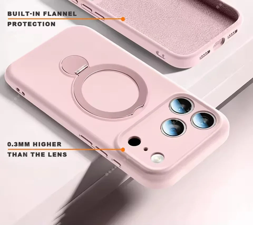 360° Rotate Fold Magnetic Ring Stand Phone Cases For iPhone 17 Pro Max Air 16 15 14 13 Pro Max For Magsafe Liquid Silicone Cover