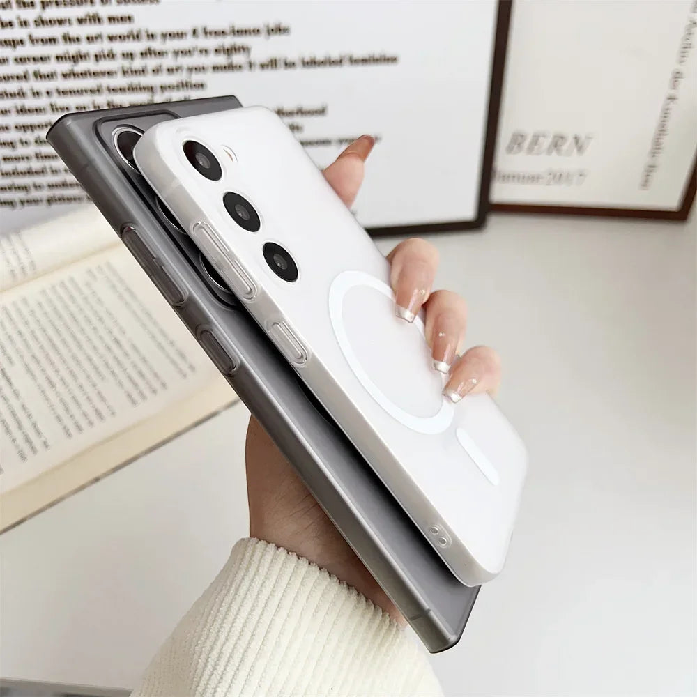 Luxury Hard PC Matte Slim Case for Samsung Galaxy S24 S23 S25 Ultra S22 Plus S20 FE Magnetic Transparent Thin Clear Cover