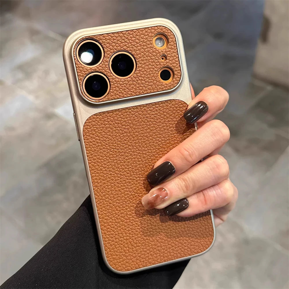 Luxury Litchi Texture Matte phone Case For iPhone 17 16 15 14 13 12 Pro Max Camera Protection Shockproof Instantly Turn 17 Cover