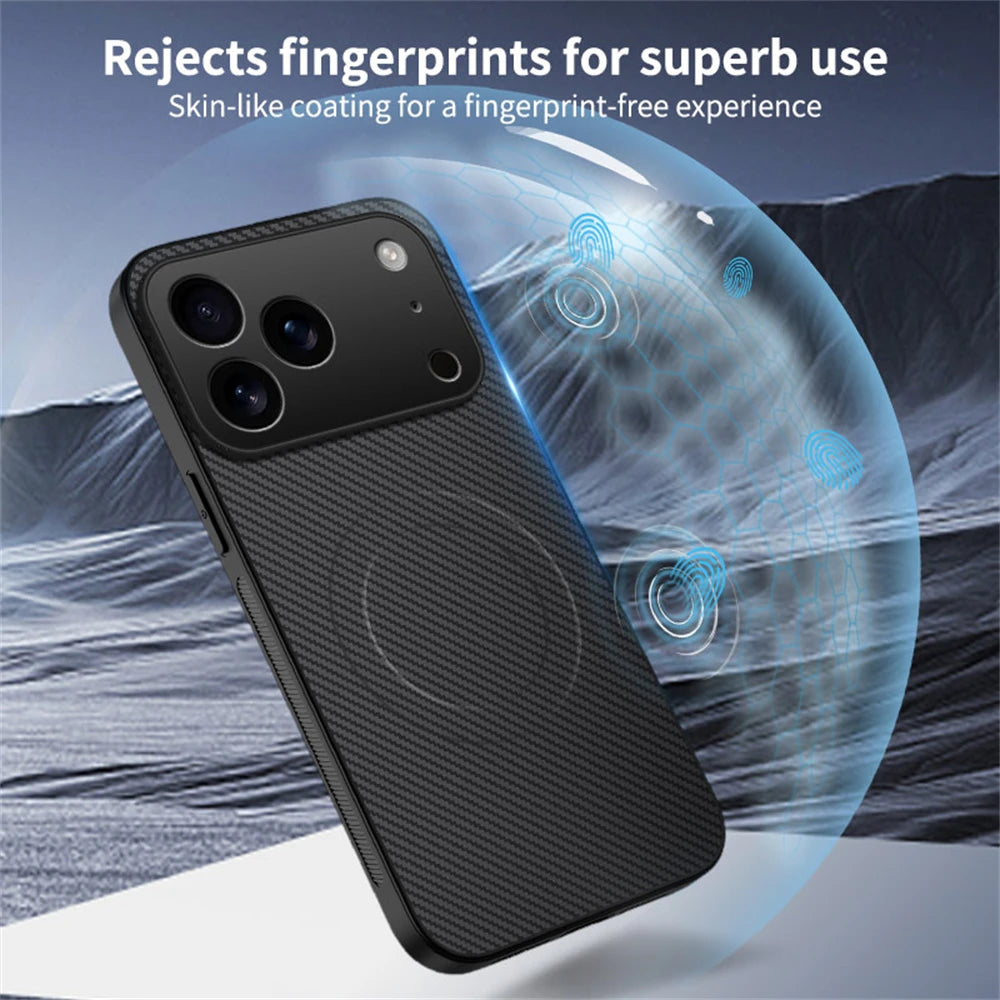 Ultra Thin Carbon Fbier Magnetic Leather Case for iPhone 17 Air 16E 16 15 14 13 Pro Max for Magsafe Shockproof Military Cover