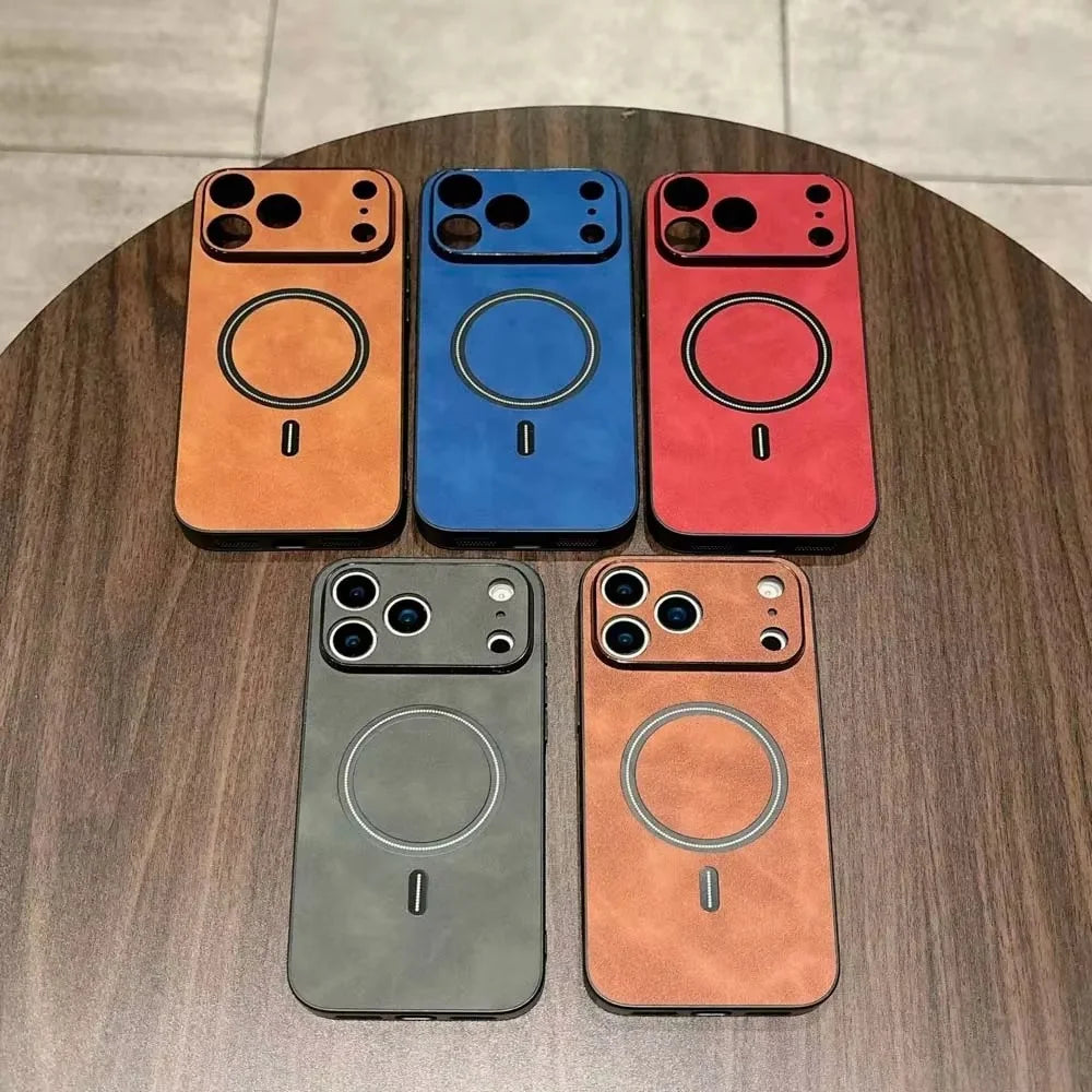 Shockproof Leather for Magsafe Phone Case for iPhone 17 16 15 14 Plus 13 Pro Max Air Magnetic Wireless Charging Back Cover Funda