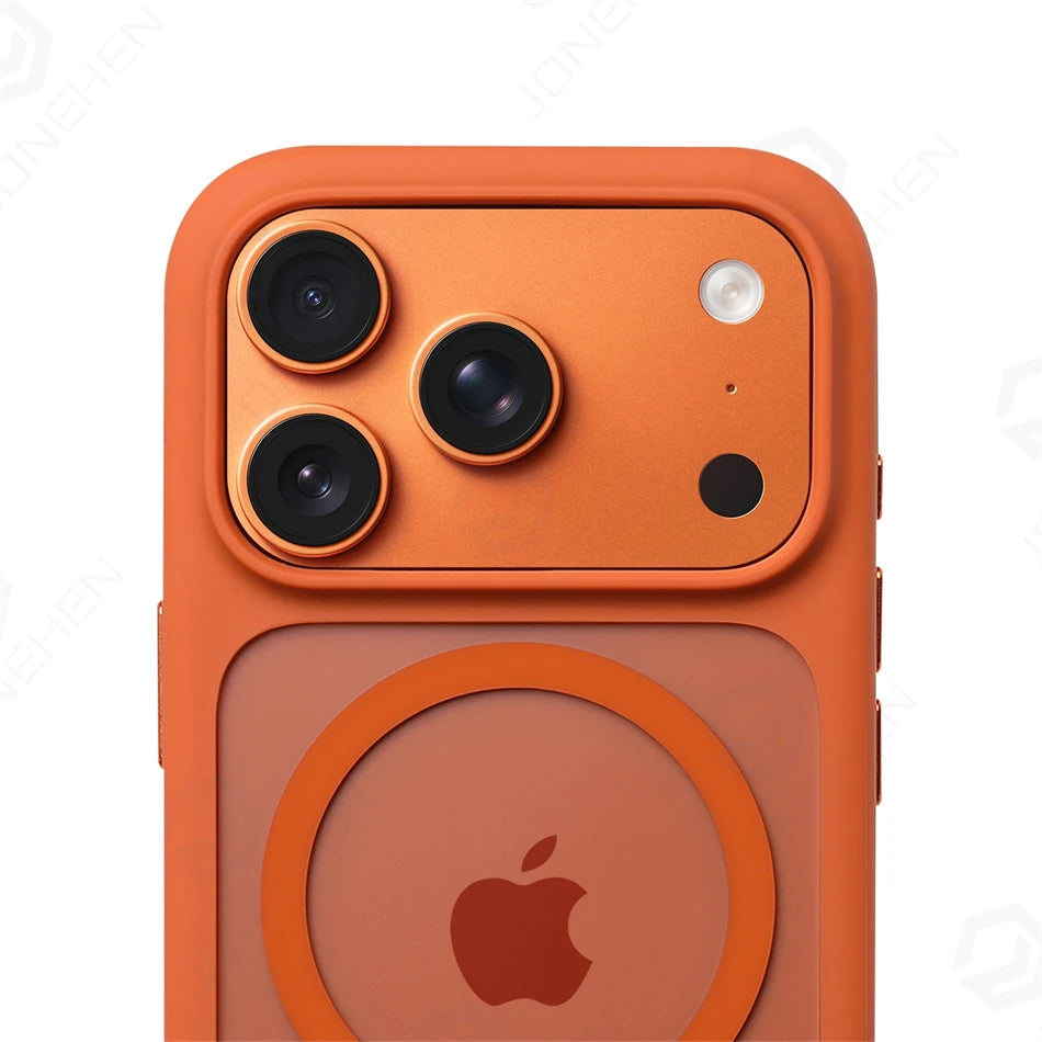 For Magsafe Transparent Camera Control Button Case For iPhone Air 16 17 Pro Max 17pro Orange Magnetic Armor Shockproof Cover